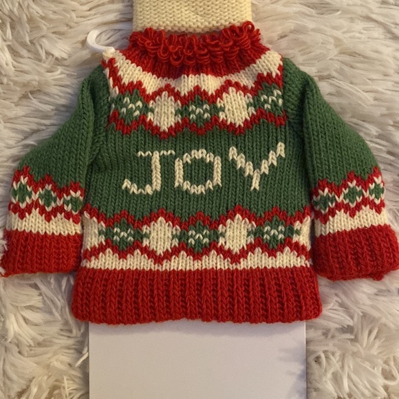 Holiday Gift Wrap Knit ‘JOY’ Sweater & Hat Bottle Topper 💗 Green & Red - Picture 3 of 13